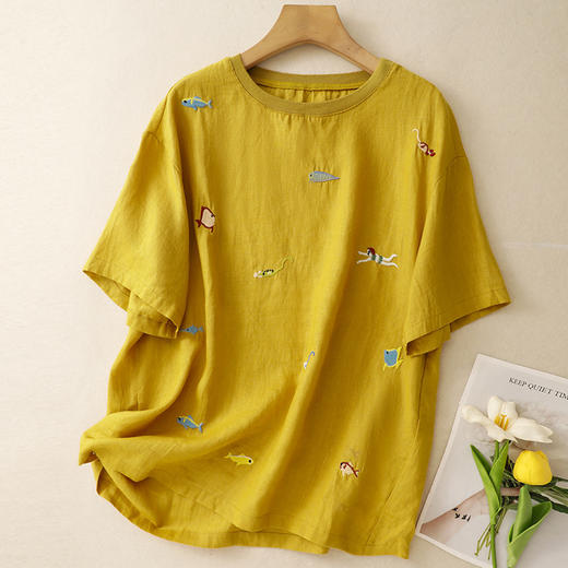 GYH 9075简约重工刺绣上衣休闲文艺宽松T恤 商品图2