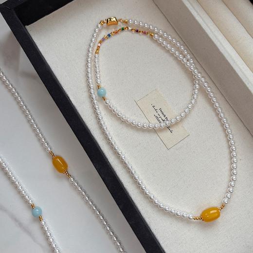 新中式绿色碧玉髓翡翠长款珍珠项链毛衣链 商品图3