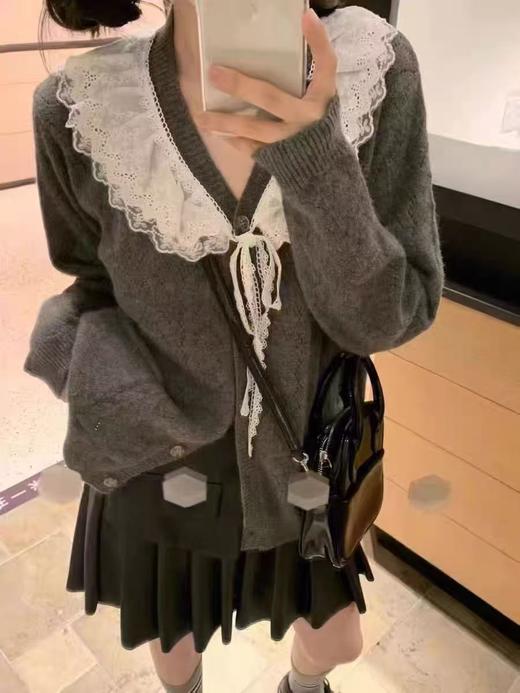 【孤品捡漏】G61灰色花边领针织开衫毛衣-喜出 商品图2