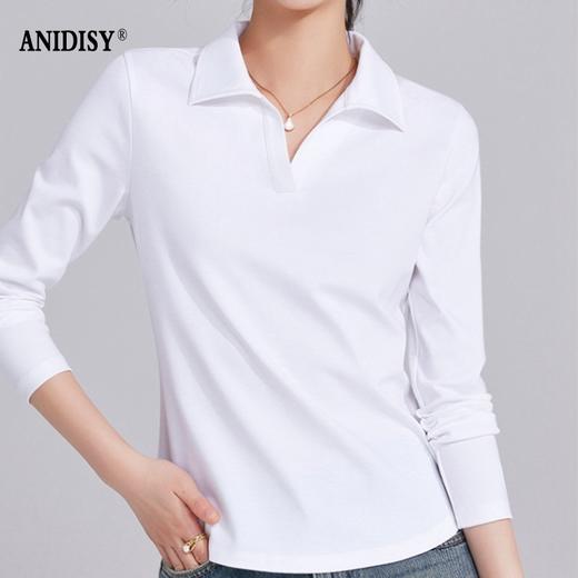 时尚翻领丝光棉长袖套头T恤 商品图1