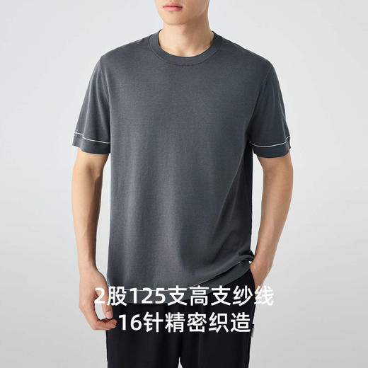 墨麦客男装撞色提花针织圆领短袖男2025夏季新款丝麻棉薄款T恤男 商品图2