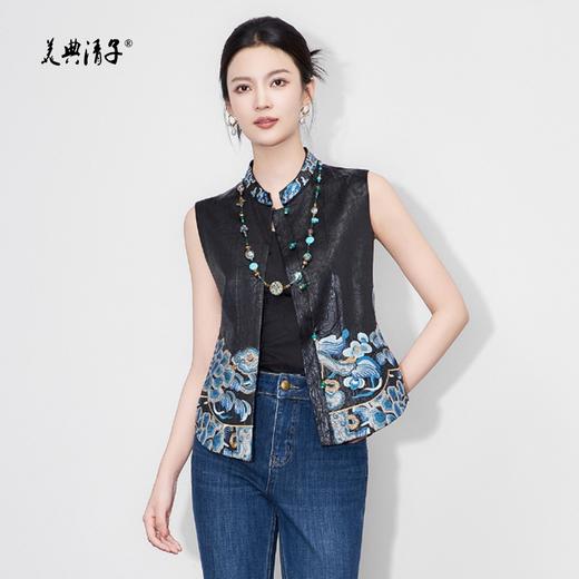 新中式祥云刺绣裂纹立领单排扣马甲背心 商品图5