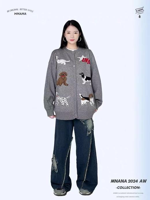 【孤品捡漏】（样衣）G73深灰趣味小狗针织开衫-喜出 商品图3