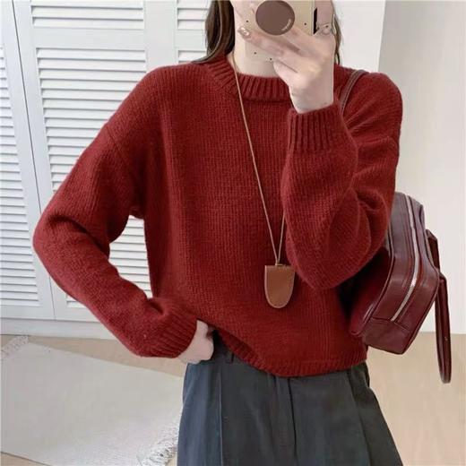 【孤品捡漏】（样衣）G68 橙红圆领简约针织毛衣-喜出 商品图0
