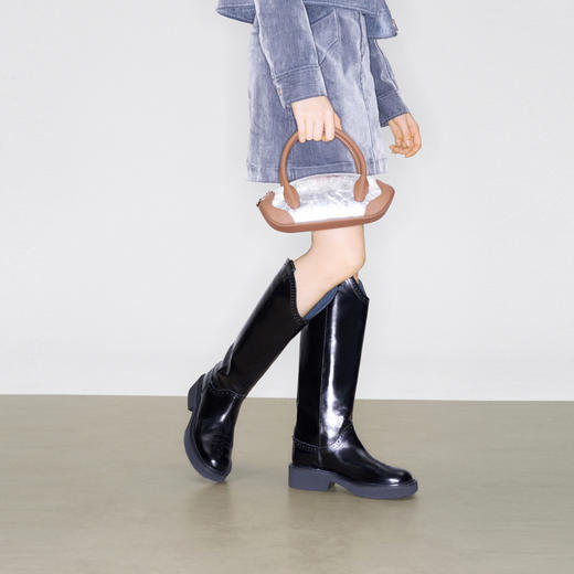 lost in echo2025早秋新款复古刺绣布洛克高筒一脚蹬骑士靴长靴女 商品图2