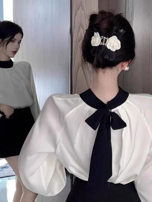 【孤品捡漏】（微瑕）G122珠光后飘带宽松长袖T恤-喜出 商品图3