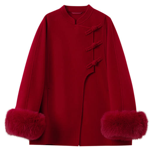 三彩【岁月如锦】2025冬季新款绵羊毛双面呢大衣中长宽松C 商品图4