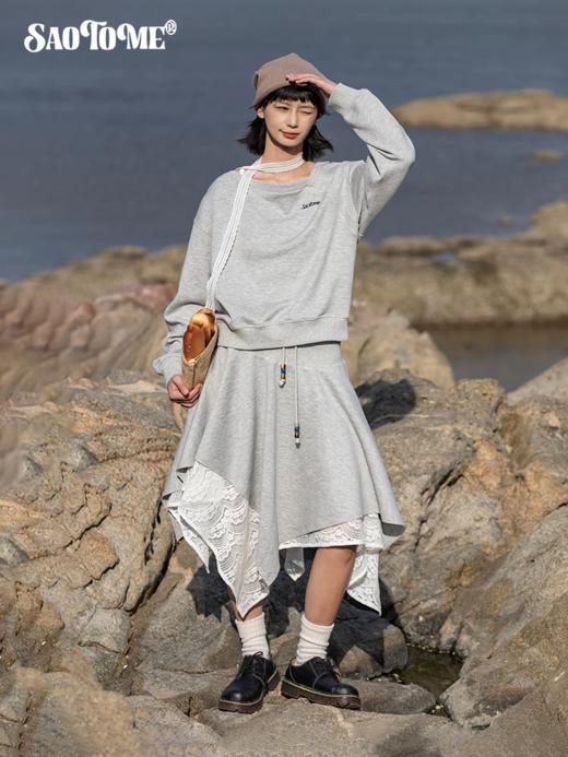 早乙女惠子saotome/STMBQ13130/蕾丝假两件不规则下摆针织半裙 商品图1