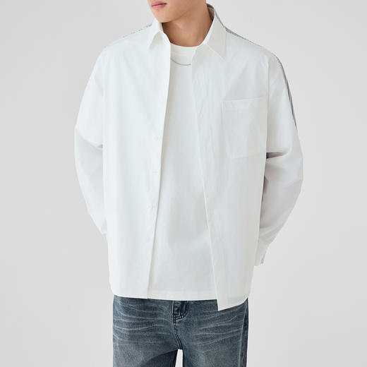 墨麦客男装撞色拼接长袖衬衫男2025春新款简约宽松男士衬衣50303 商品图2