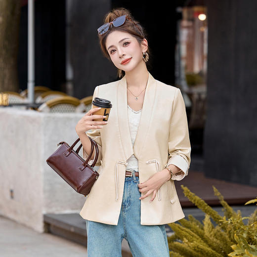 气质时尚休闲外套韩版2025秋季女装新款粉色显瘦洋气中式国风皮衣WAY2521 商品图2