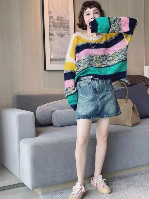 【孤品捡漏】G154慵懒风彩条针织毛衣-喜出 商品图2