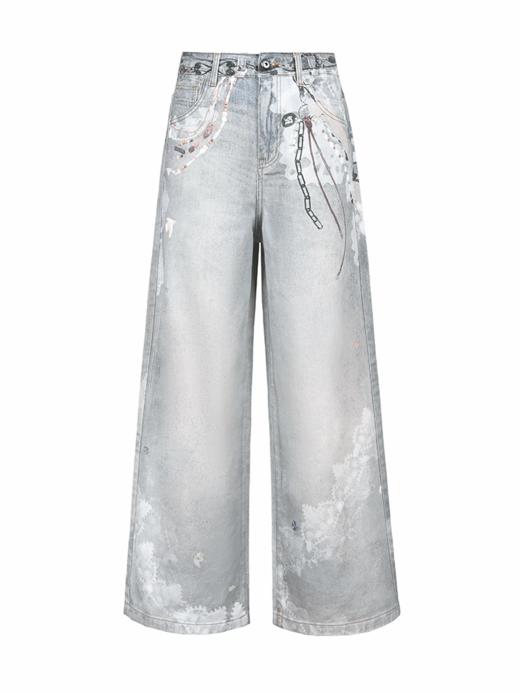 早乙女惠子saotome/STMKZ13102/飞鸟蕾丝串珠满印牛仔裤 商品图3