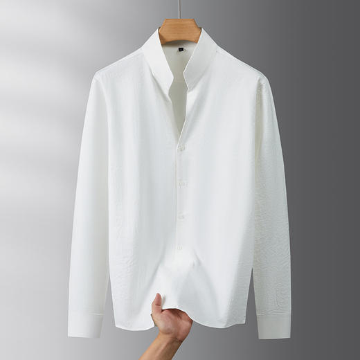 【DDS】大依优型大码衬衫男士长袖衬衣立领纯色秋季新款简约高级加肥加大码休闲立领长袖衬衫宽松300斤 商品图2