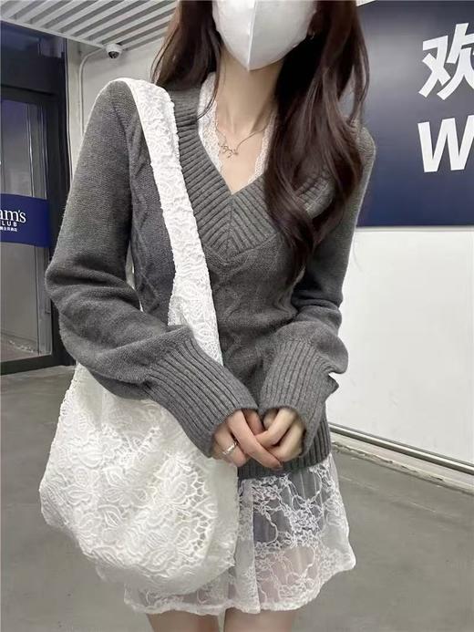 【孤品捡漏】（样衣）G84 v领麻花修身毛衣-喜出 商品图1