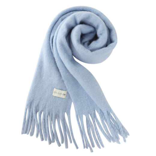 【臻暖围巾】三彩2025新款治愈系纯色蓝绒感流苏拉毛保暖围脖女 商品图4