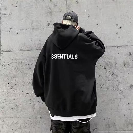【孤品捡漏】G151黑色ess宽松连帽情侣中长卫衣-喜出 商品图0