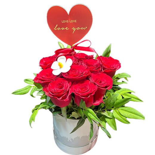 【爱在七夕】新鲜鲜花 爱心相伴抱抱桶11朵红玫瑰+1朵紫罗兰永生花 鲜花花束（可备注送货时间） 商品图0