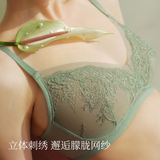 素肌良品【栀子花】大胸显小蕾丝性感收副乳透气女夏季薄款文胸MX288-FX 商品图1
