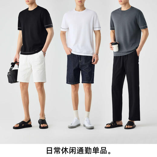 墨麦客男装撞色提花针织圆领短袖男2025夏季新款丝麻棉薄款T恤男 商品图4