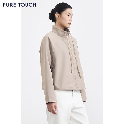 PURE TOUCH 浅卡其色立领抽绳短款风衣外套 商品图3
