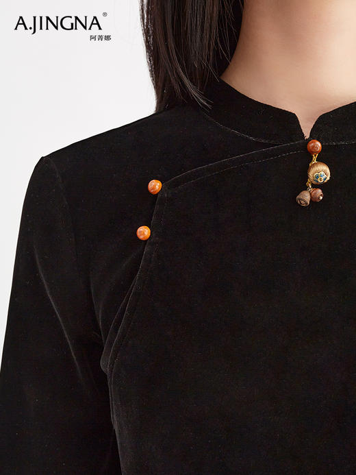 【国风雅致】阿菁娜新中式国风丝绒短衫F30Q201002 商品图5