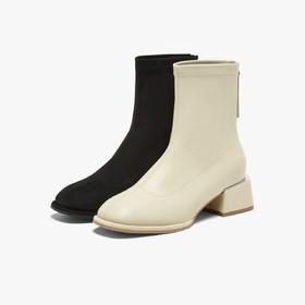 【云粉节】 BF楼百思图2025冬季新款白色法式小踝靴粗跟女短靴马丁靴E5610DZ5吊牌价799.现价299