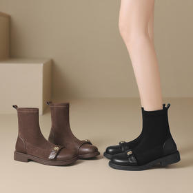 优选丨ZHR则则3cm增高短靴2025新款秋季美拉德山茶花弹力袜靴EH203