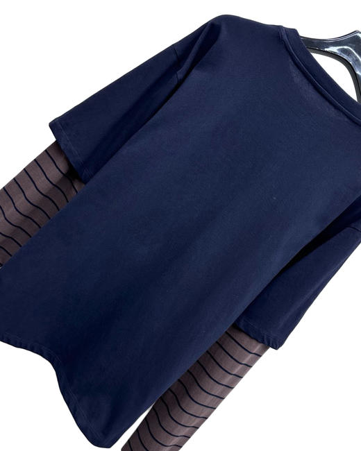 中性款假两件拼接长袖上衣017 商品图2