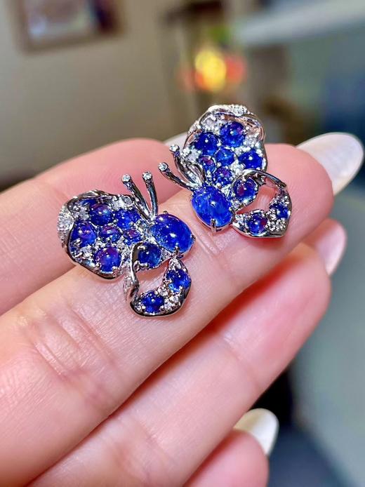 3.78ct素面蓝宝石耳钉 商品图1