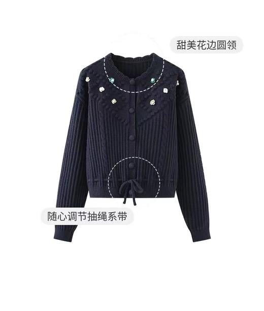 【孤品捡漏】G150藏青立体刺绣花朵针织毛衣-喜出 商品图0