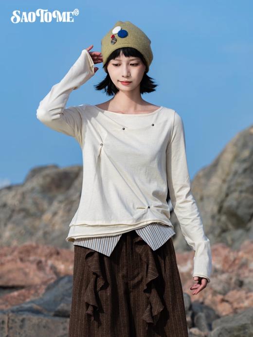 早乙女惠子saotome/STMTX13265/不规则打褶铆钉长袖T恤 商品图2