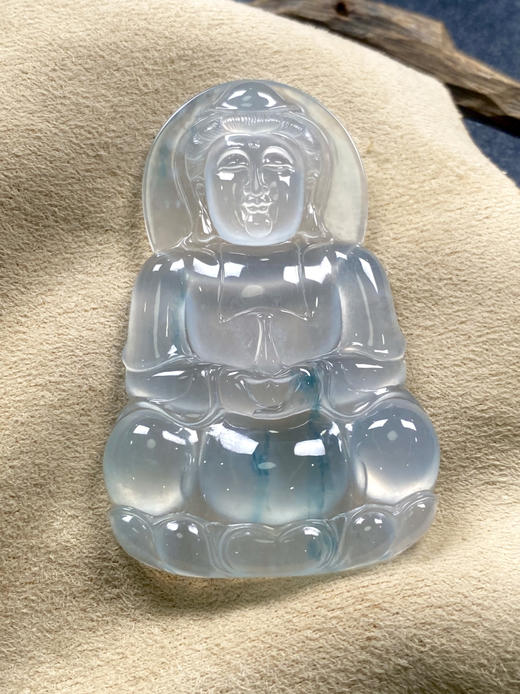 【FC0127】翡翠玻璃种飘花观音挂件  水润光泽 飘花灵动 雕工精美 菩萨慈眉善目 商品图1