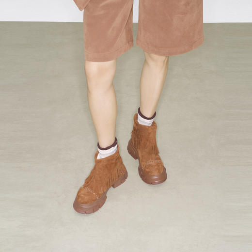 lost in echo2025早秋新款仿麂皮波西米亚风流苏厚底碎石底短靴子 商品图2