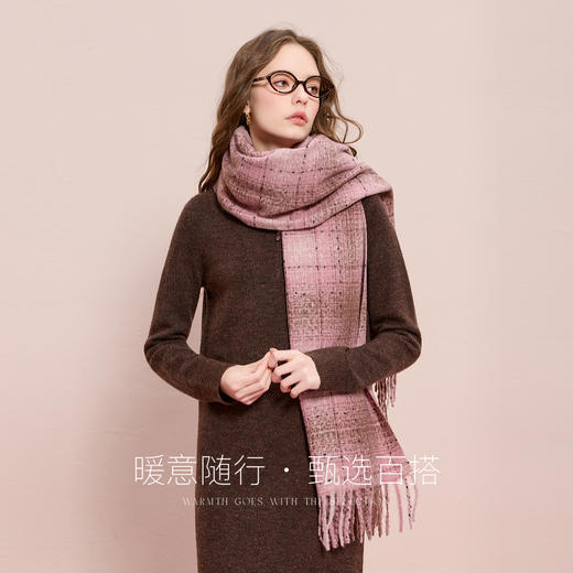 【臻暖围巾】三彩2025新款复古树莓粉格纹流苏拉毛保暖氛围感女 商品图1