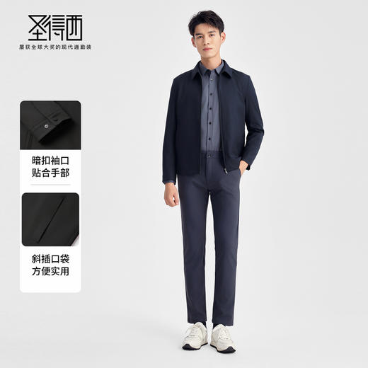 圣得西男士行政通勤翻领夹克2025秋季款商务休闲干部风简约外套 商品图3