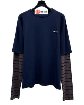 中性款假两件拼接长袖上衣017