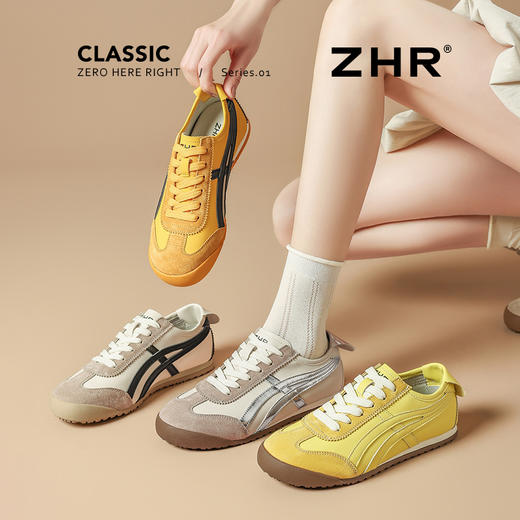ZHR软底轻便德训鞋女夏季新款2025平底小众经典撞色一脚蹬小白鞋 商品图1