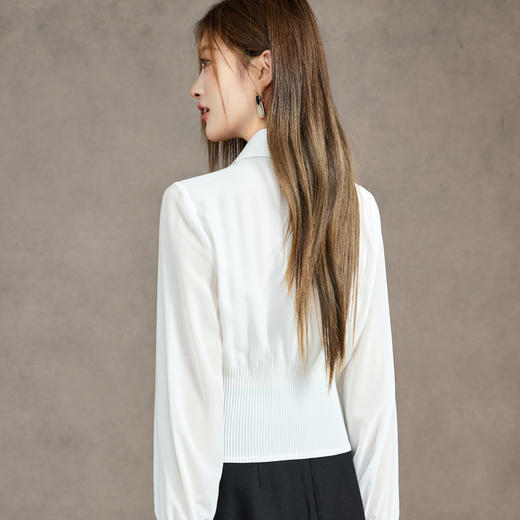 「自」全新升级【铂金会员174/天猫229/差价55】(01033)洛诗琳法式新款气质雪纺衫2025秋季收腰显瘦飘带衬衫女 商品图4