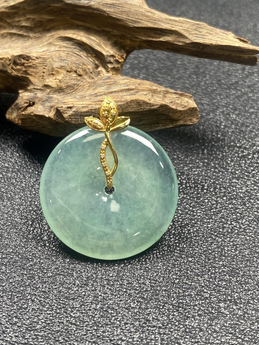 【FC0125】18K镶嵌翡翠冰种晴水平安扣吊坠  水润光泽 荧光起胶 平安有福 商品图1