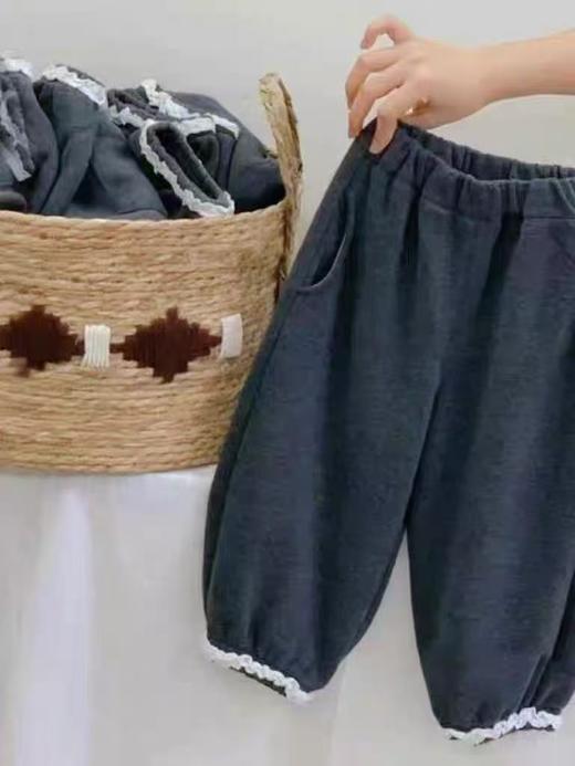 【孤品捡漏】G58女童花边加绒灰色休闲裤-喜出 商品图0