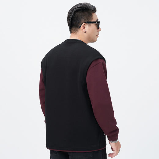 【DMH】大依优型大码男装假两件卫衣高街拼色简约长袖休闲上衣假两件落肩袖宽松加肥日系 商品图3