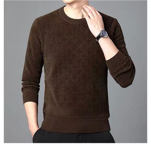 【孤品捡漏】G54男款咖色雪尼尔加绒圆领针织衫-喜出 商品图1