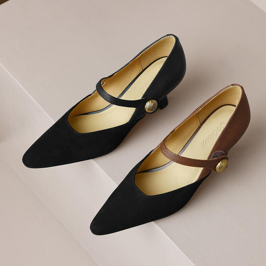 【预售5天】时尚浅口羊皮舒适女鞋春秋款细跟高跟尖头拼色时装单鞋ZF&ZF051D 商品图3