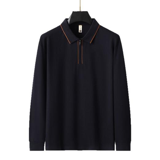 【棉质】【DG】大依优型大码男士长袖T恤翻领POLO衫秋季新款加肥加大码300斤可穿商务轻奢休闲翻领半拉链打底衫 商品图3