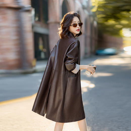 HR GSTX8093休闲风皮衣外套拼接中长款上衣 商品图2