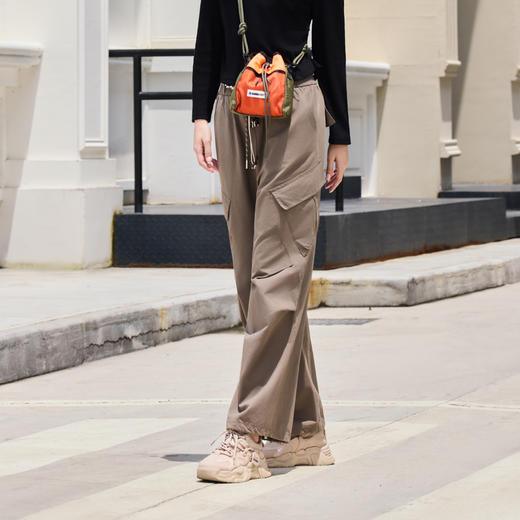 半身缘女裤 秋季纯棉宽松休闲系绳中直筒工装裤253102P178TK023 商品图2