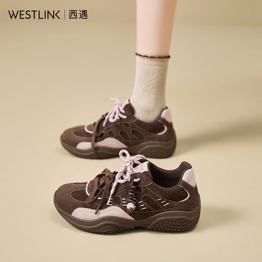 西遇厚底德训鞋女新款秋季复古美拉德双鞋带休闲鞋轻便运动鞋V1857124 商品图1