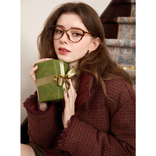 三彩2025冬季新款格纹呢料羽绒服白鸭绒面包服短款保暖休闲女 商品图2