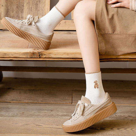 超值五双装【可爱日系小熊设计！好搭不挑人】袜子女中筒可爱日系ins潮韩款春秋款夏季纯色堆堆袜秋冬中袜。ra 商品图1