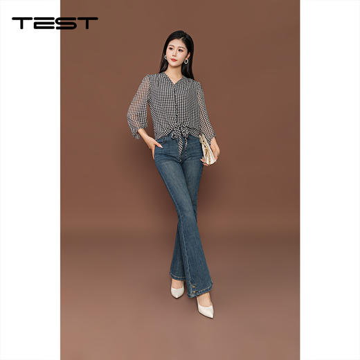 秋上新微喇版型深蓝色修身牛仔裤3253021 商品图2